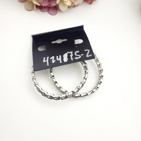 NWT nOir Jewelry large silver plated hoops inlaid rhinestones post earrings $128 - Picture 12 of 14